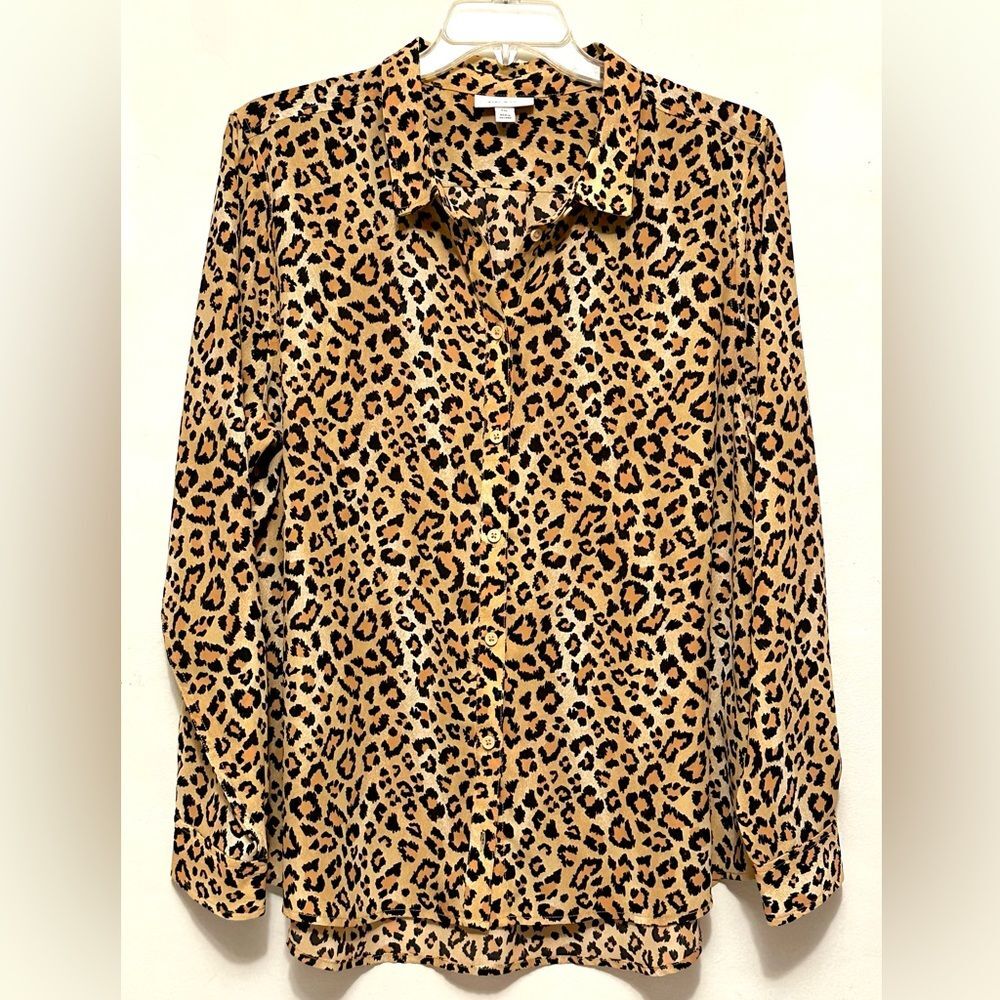 On 34th Cheetah Leopard Animal Print Collared Button Up Blouse XXL